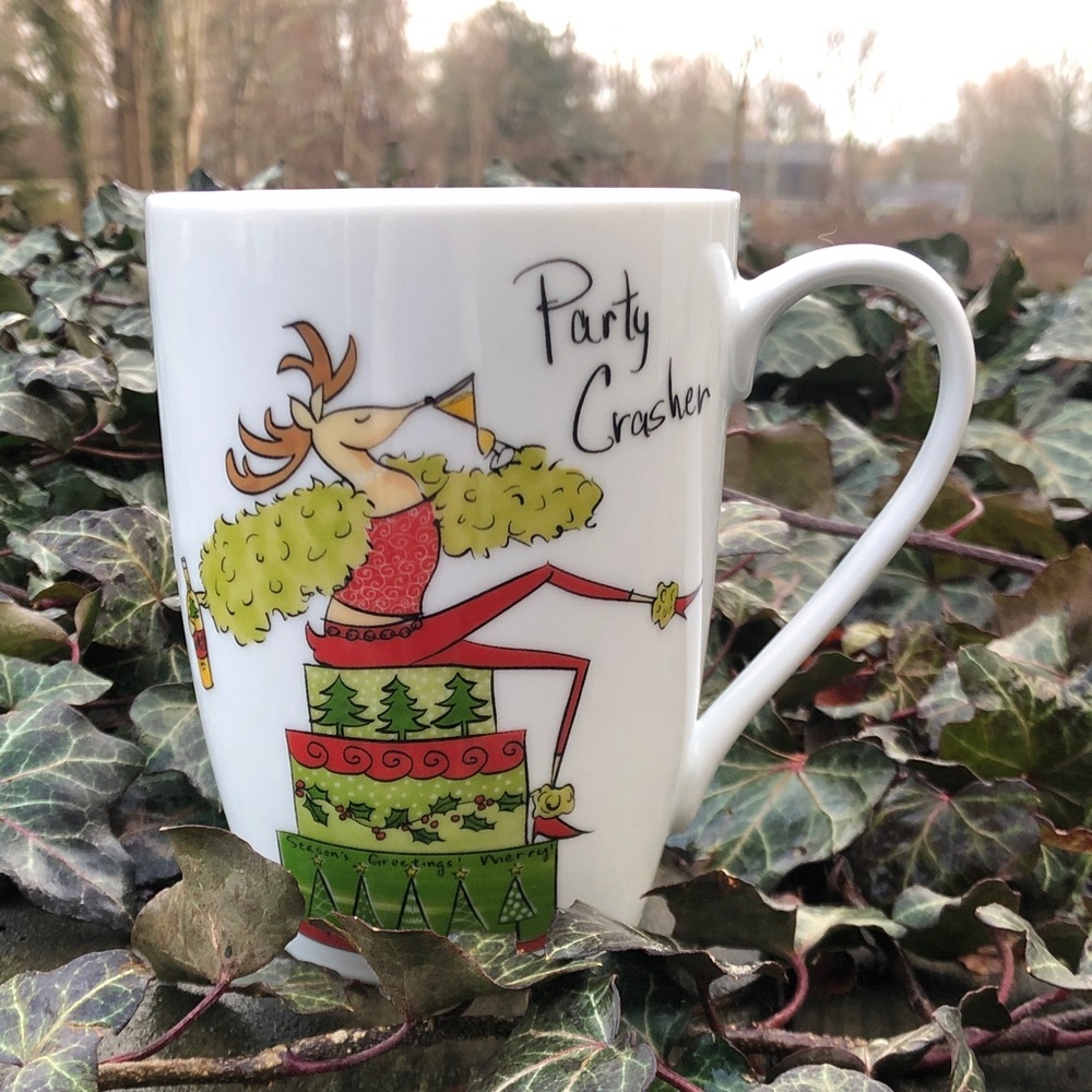 Whimsical Reindeer Party Mug - White and Red